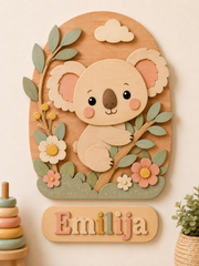 Personalizuotas Koala medinis sienų paveikslas su vaiko vardu