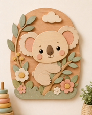 Koala – medinis sienų paveikslas vaikų kambariui
